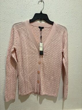 Talbots Soft Pink Cable-Knit V-Neck Button Cardigan